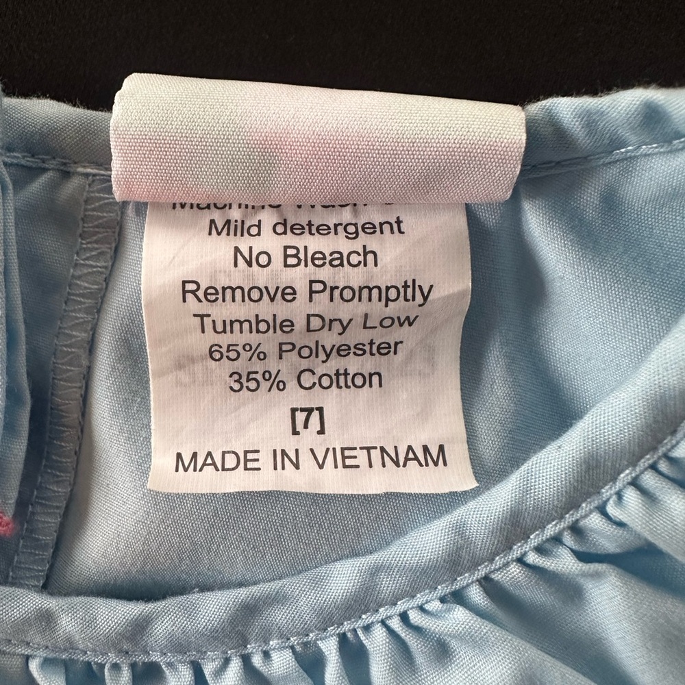 Girls Shrimp & Grits Kids Light Blue Ruffled Dress with Turtle Embroidery Sz 7 - Picture 4 of 7